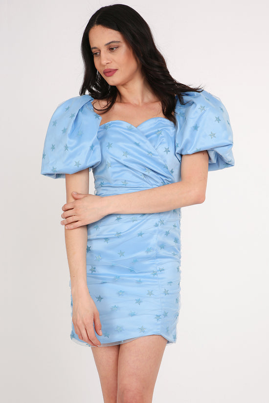 Misha Starry Glitter on Mesh Layered Mini Puff Dress - Shop Beulah Style