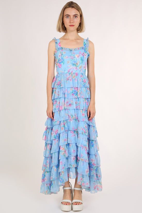 Kalisa Floral Print Tiered Ruffles Maxi Slip Sundress - Shop Beulah Style