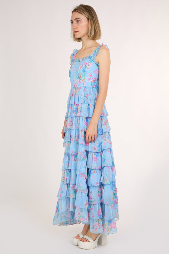 Kalisa Floral Print Tiered Ruffles Maxi Slip Sundress - Shop Beulah Style