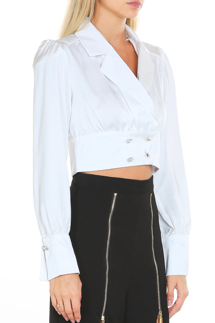 Cropped Double button Satin jacket - Shop Beulah Style