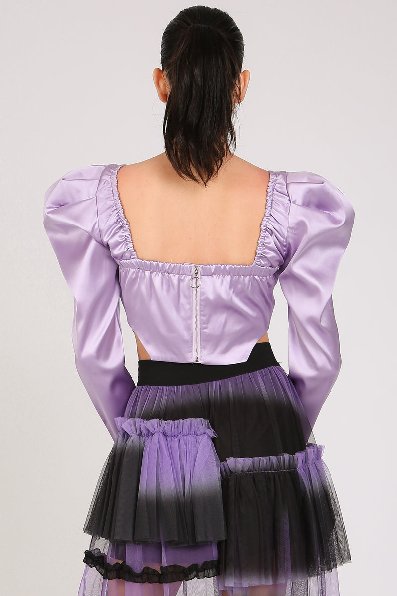 Andy Rhinestone Embellished Satin Puff Corset Top