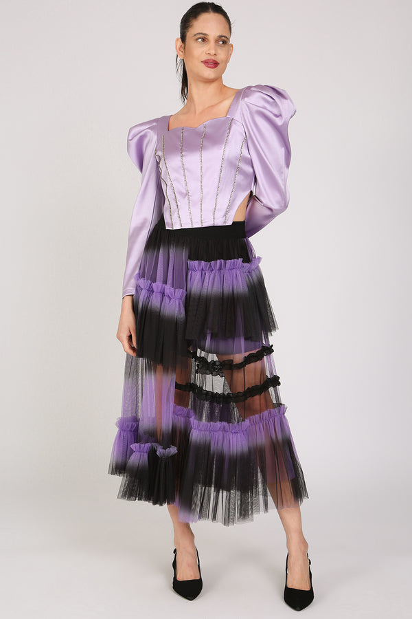 Andy Rhinestone Embellished Satin Puff Corset Top