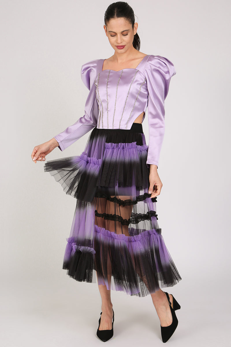 Andy Rhinestone Embellished Satin Puff Corset Top
