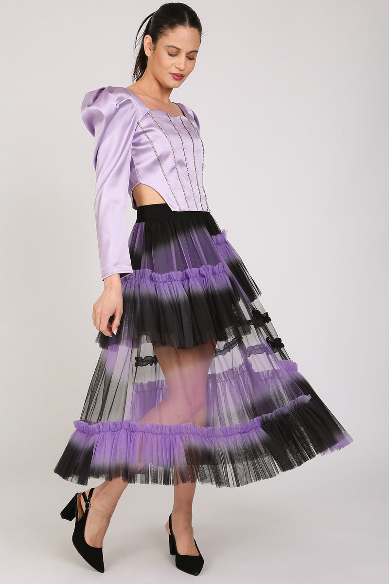 Andy Rhinestone Embellished Satin Puff Corset Top