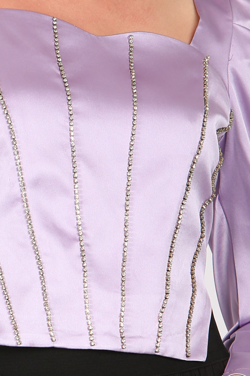 Andy Rhinestone Embellished Satin Puff Corset Top