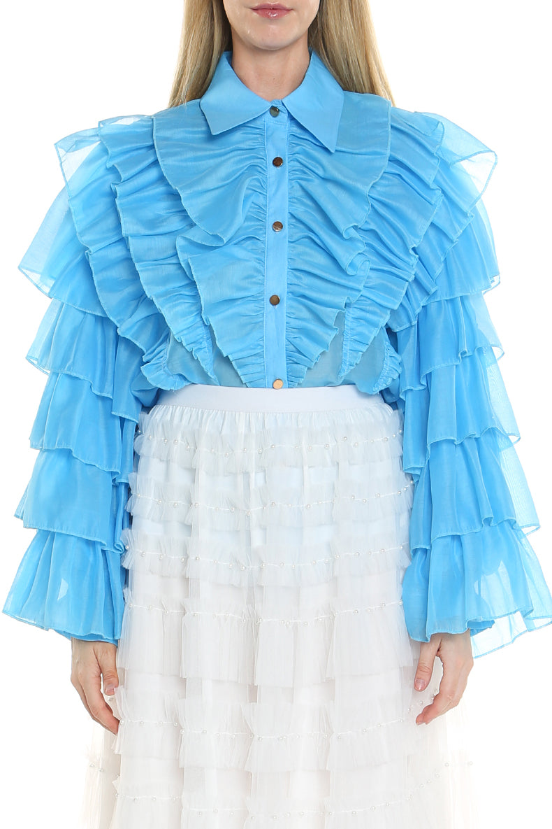 Multi Ruffles Mesh Blouse - Shop Beulah Style