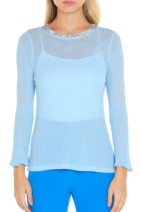 Knitted sweater top with front Embellishment - Shop Beulah Style