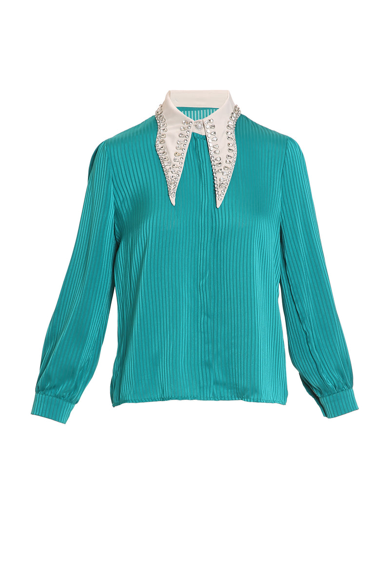 Hector Embellished Swallowtail Pleats Blouse