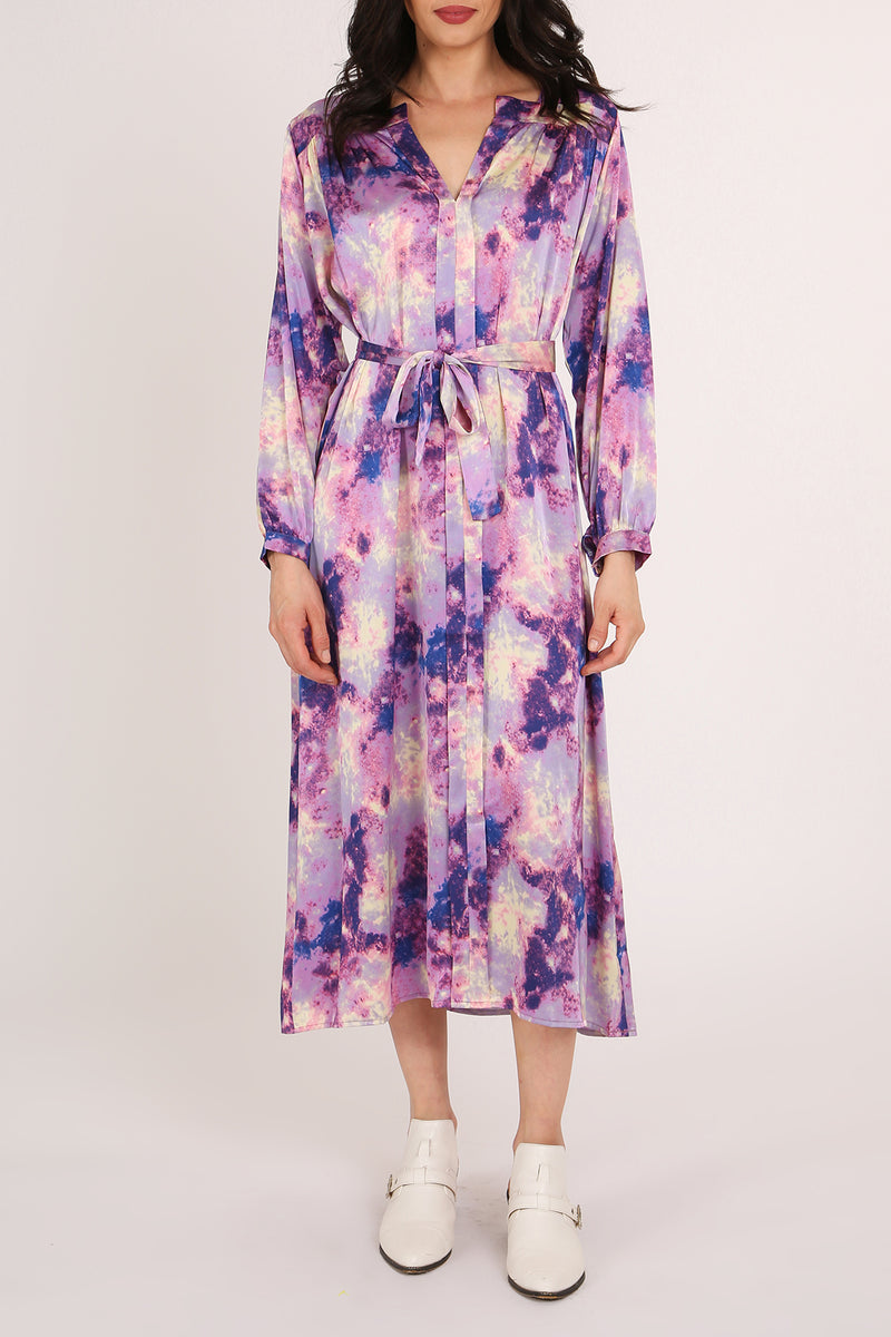 Vincent Soft Tie Dye Print V-Neck Belted Midi Dress - Shop Beulah Style