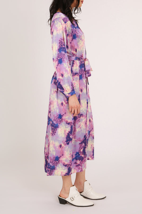 Vincent Soft Tie Dye Print V-Neck Belted Midi Dress - Shop Beulah Style