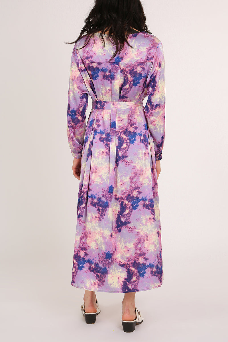 Vincent Soft Tie Dye Print V-Neck Belted Midi Dress - Shop Beulah Style