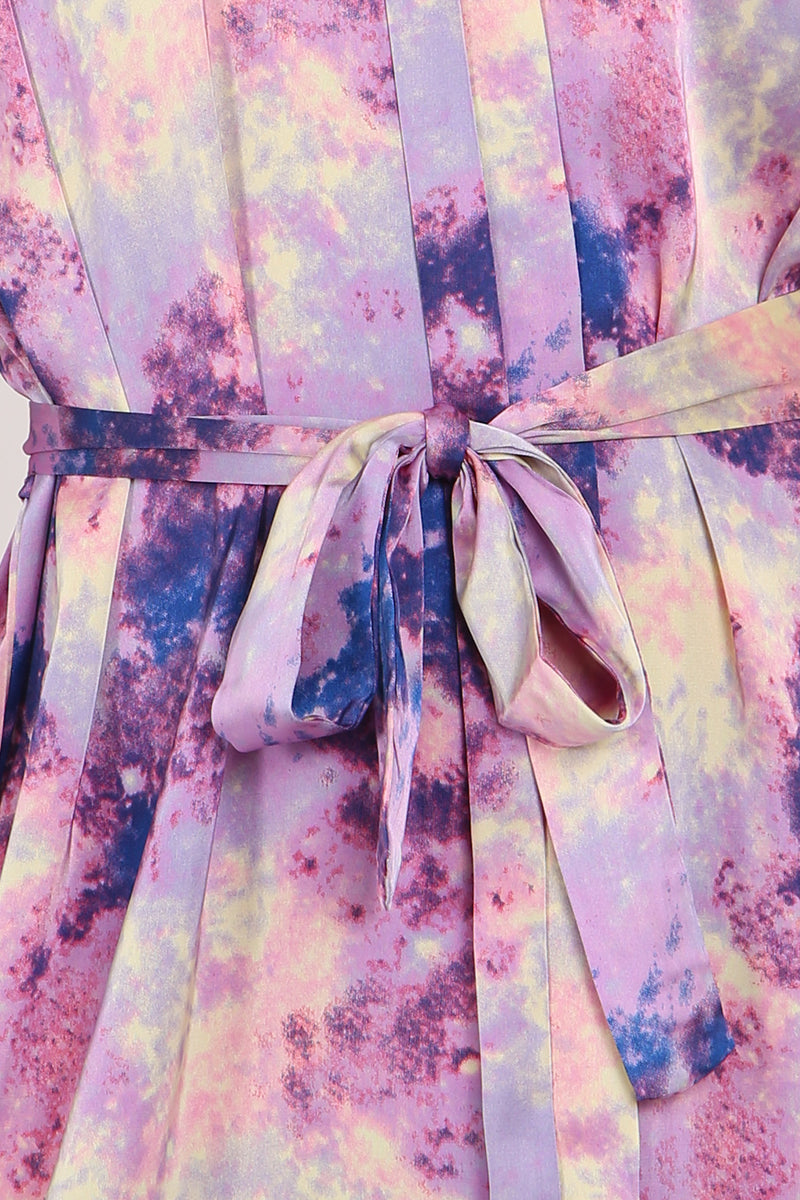 Vincent Soft Tie Dye Print V-Neck Belted Midi Dress - Shop Beulah Style