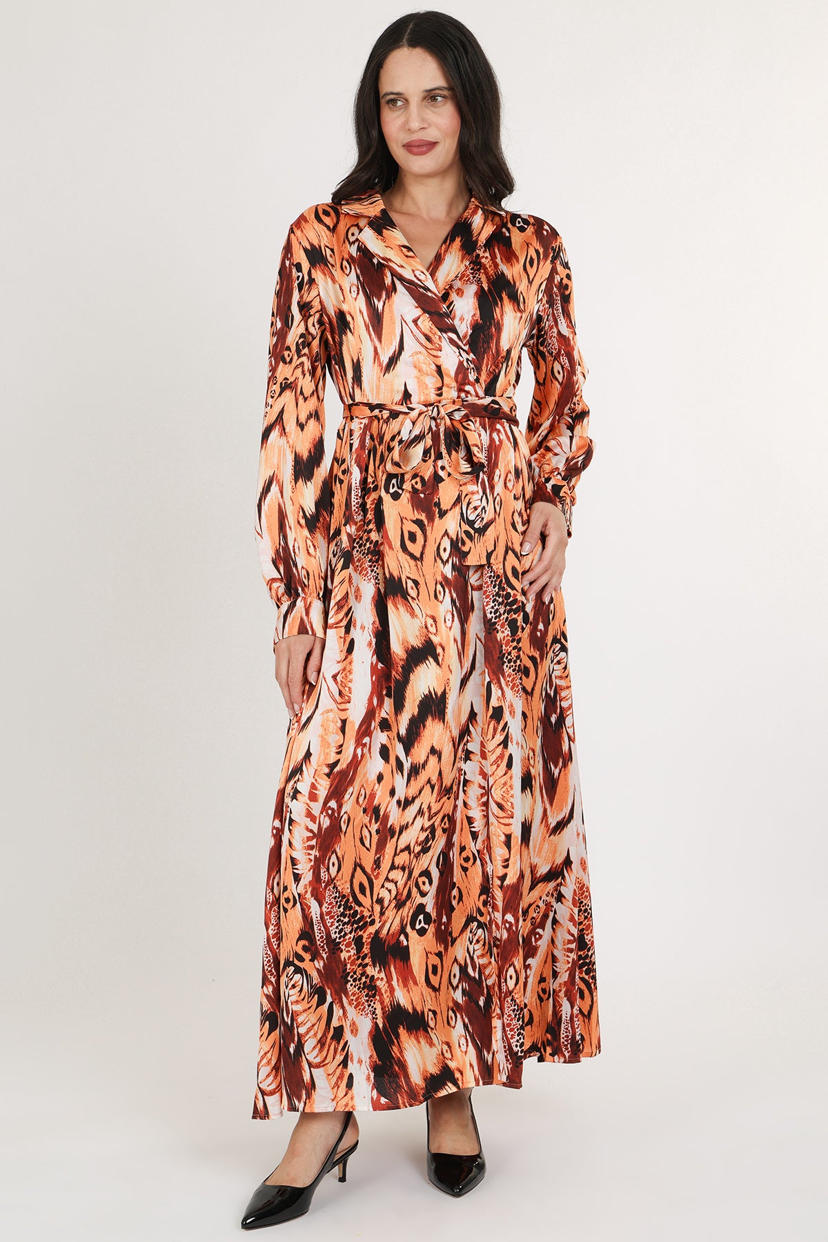 Chloe Multi-Animal Print Belted Lapel Wrap Maxi Dress - Shop Beulah Style