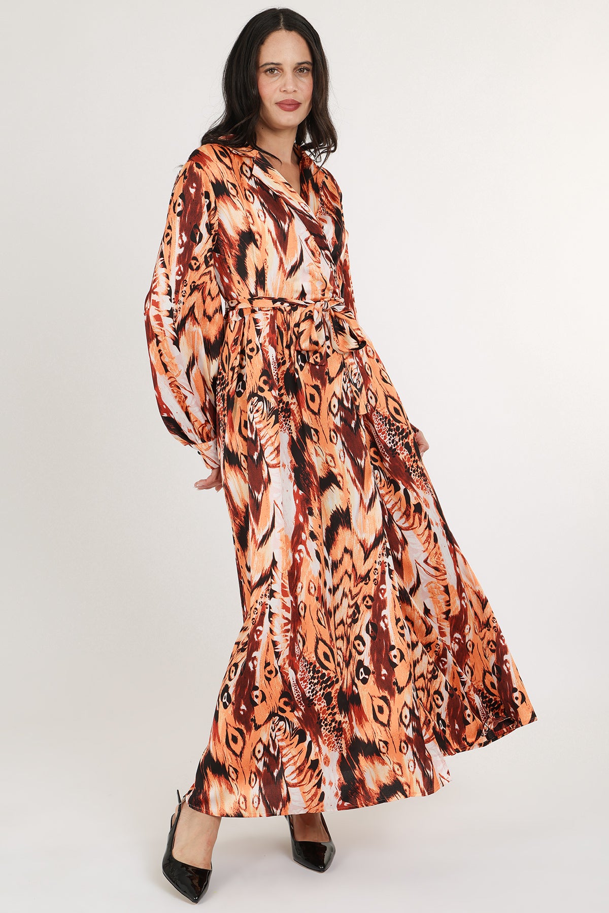 Chloe Multi-Animal Print Belted Lapel Wrap Maxi Dress - Shop Beulah Style