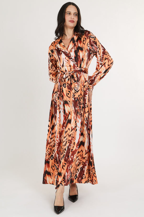 Chloe Multi-Animal Print Belted Lapel Wrap Maxi Dress - Shop Beulah Style