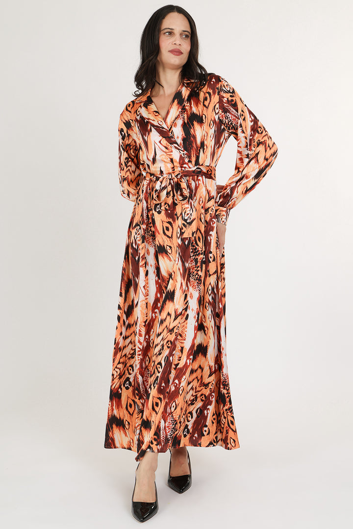 Chloe Multi-Animal Print Belted Lapel Wrap Maxi Dress