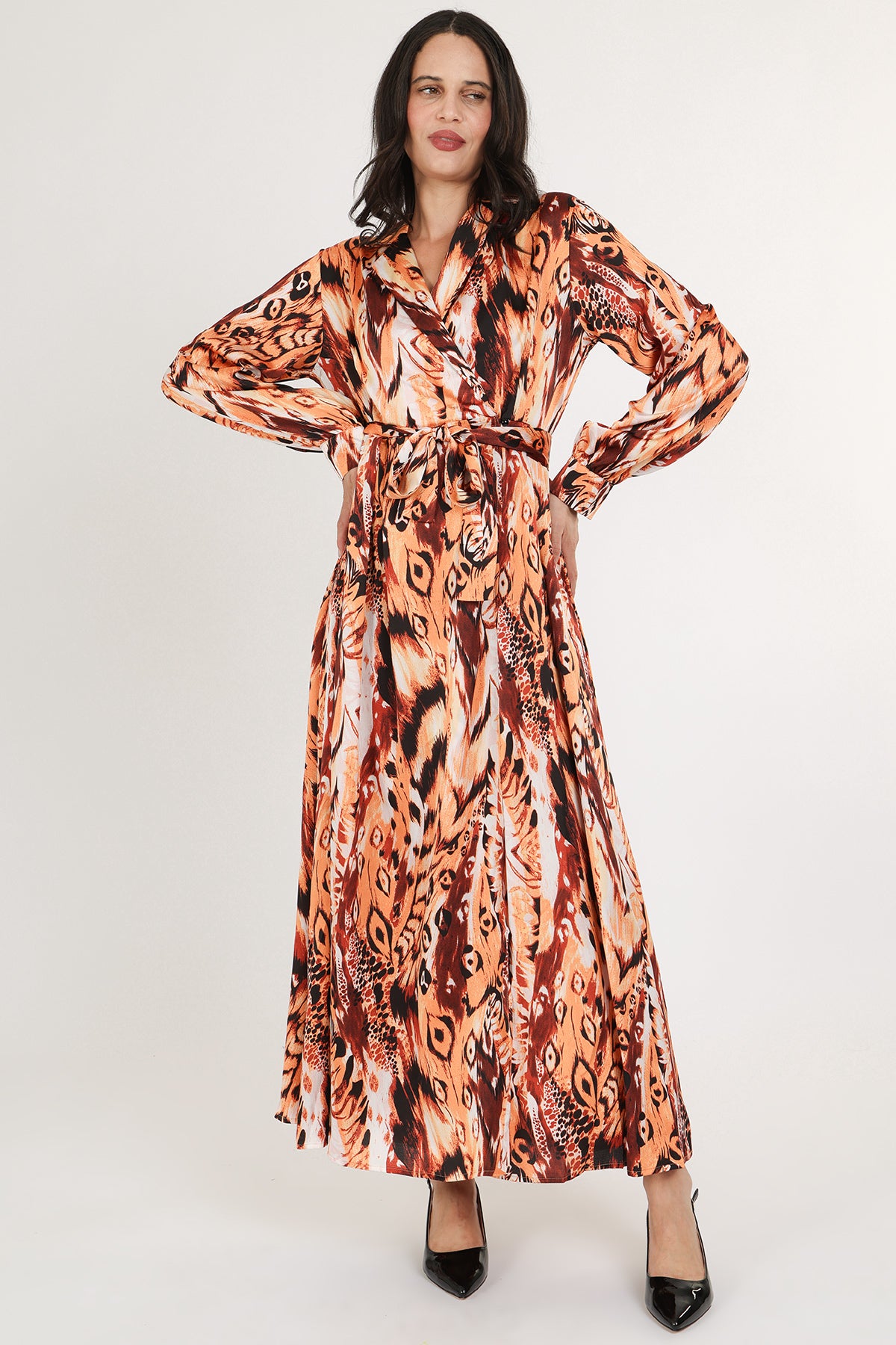 Chloe Multi-Animal Print Belted Lapel Wrap Maxi Dress - Shop Beulah Style
