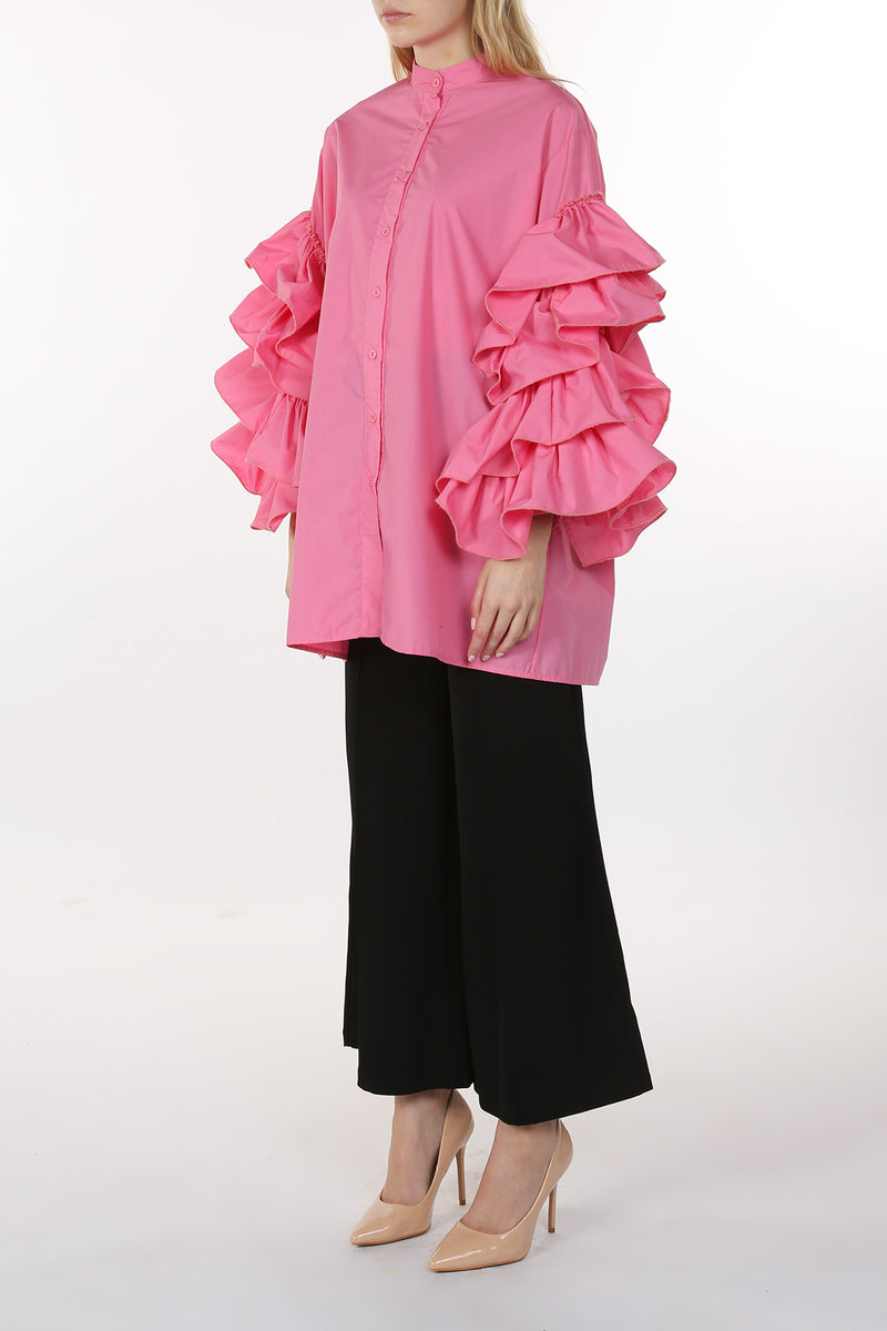 Kendra Tiered Ruffle Sleeve Shirt Mini Dress - Shop Beulah Style