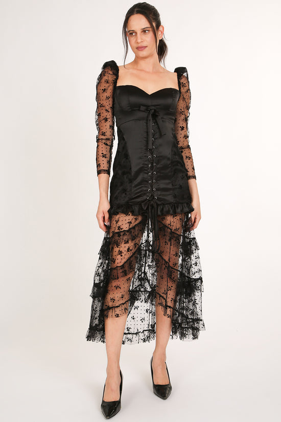 Cathy Embroidered Mesh & Satin Corset Maxi Slip Dress - Shop Beulah Style