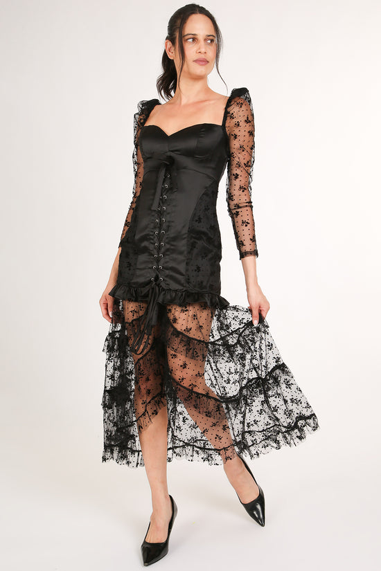 Cathy Embroidered Mesh & Satin Corset Maxi Slip Dress - Shop Beulah Style