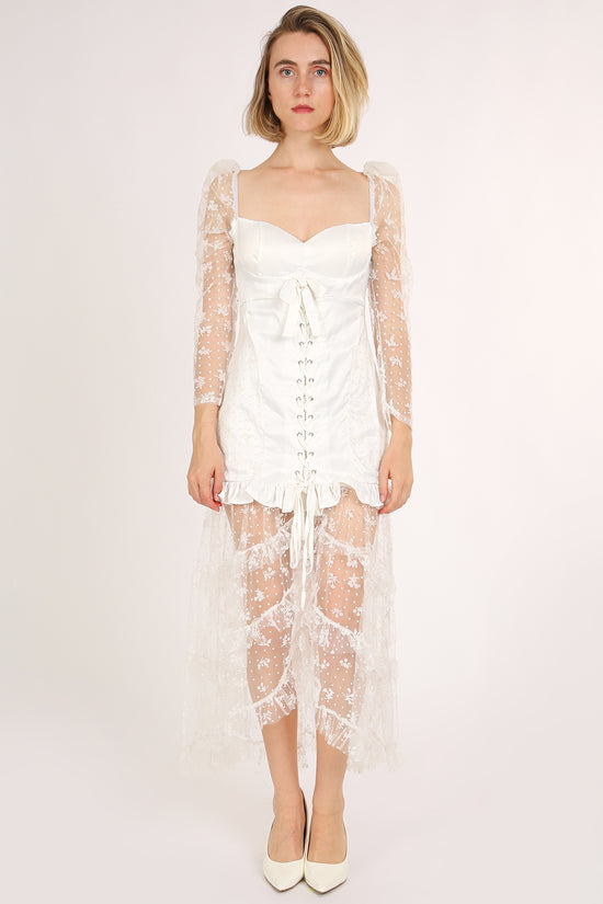 Cathy Embroidered Mesh & Satin Corset Maxi Slip Dress - Shop Beulah Style