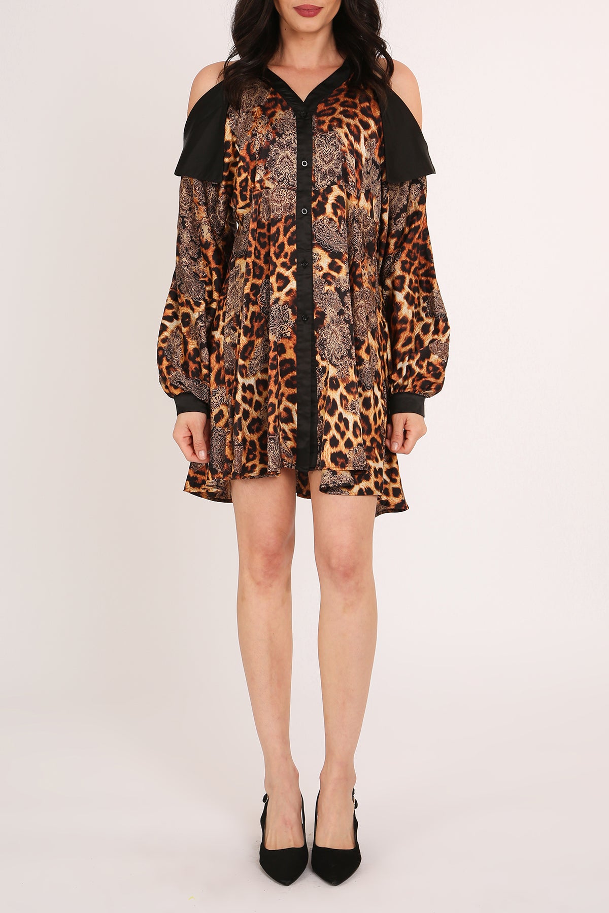 Francis Paisley & Animal Print Satin Mini Shirt Dress - Shop Beulah Style
