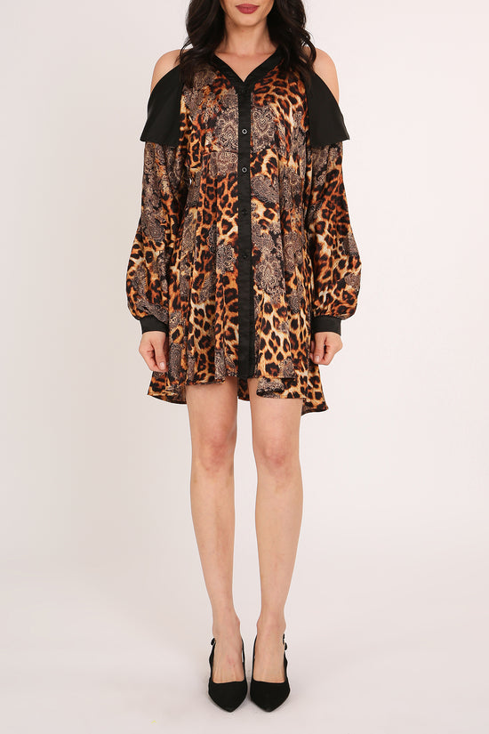 Francis Paisley & Animal Print Satin Mini Shirt Dress - Shop Beulah Style