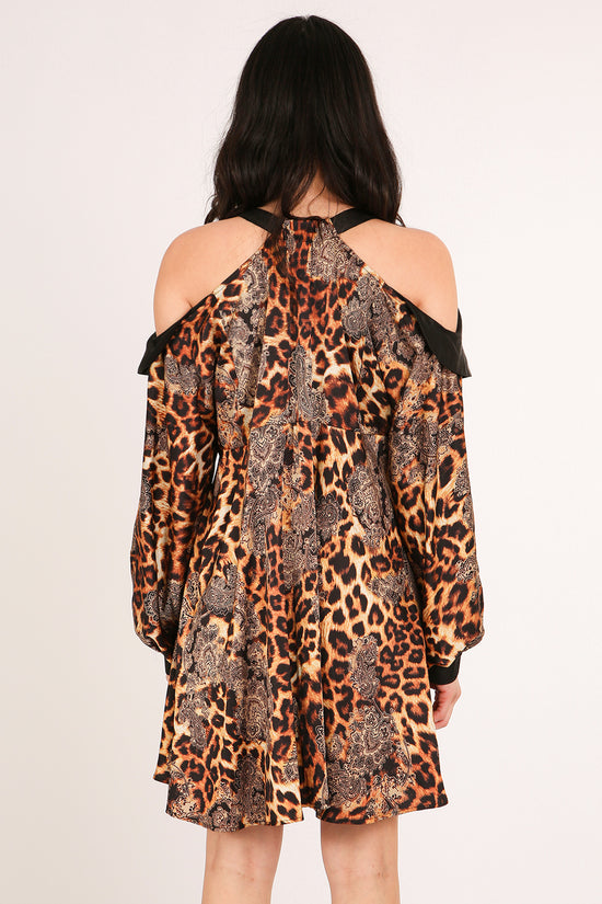 Francis Paisley & Animal Print Satin Mini Shirt Dress - Shop Beulah Style