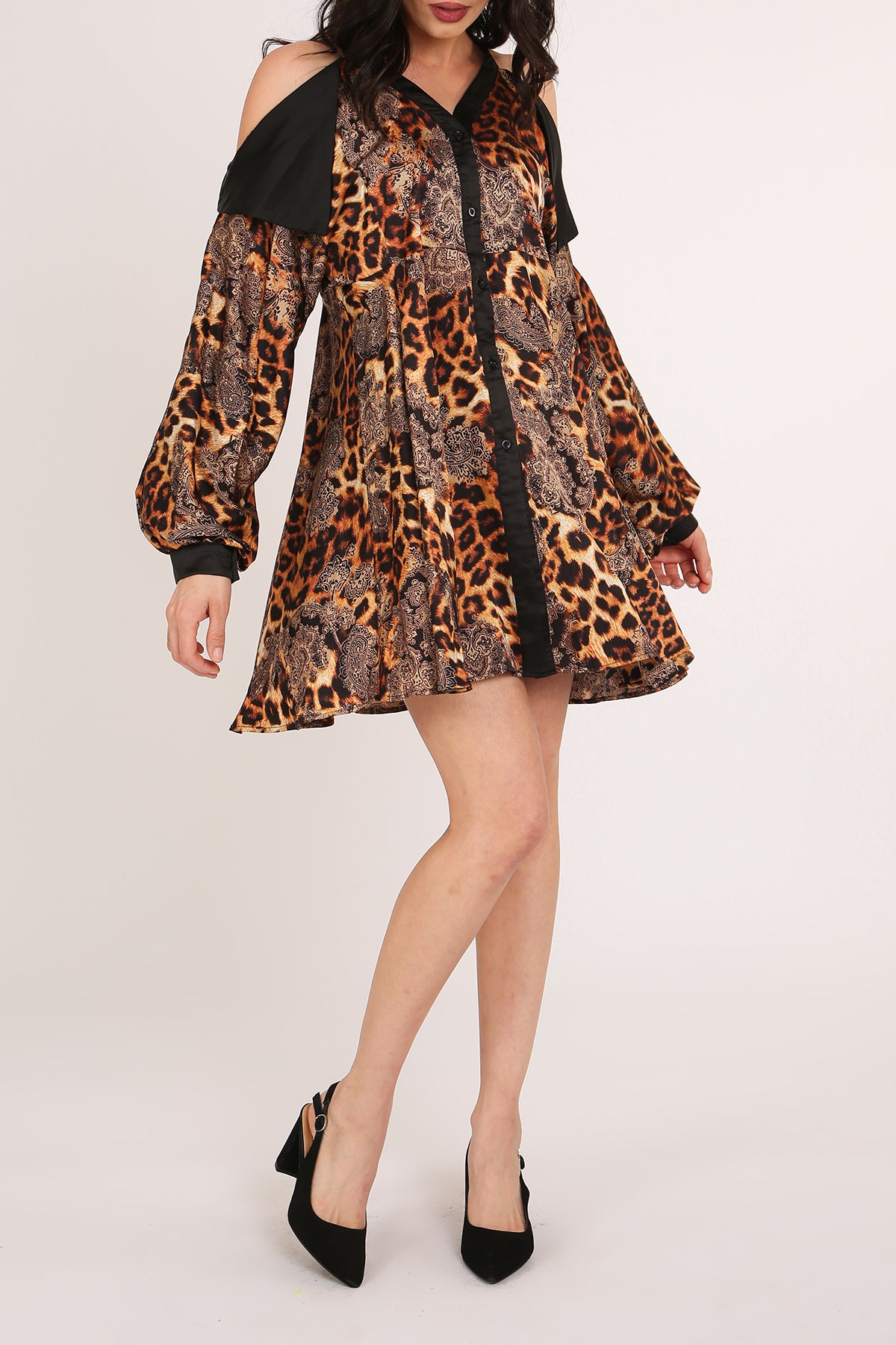 Francis Paisley & Animal Print Satin Mini Shirt Dress - Shop Beulah Style