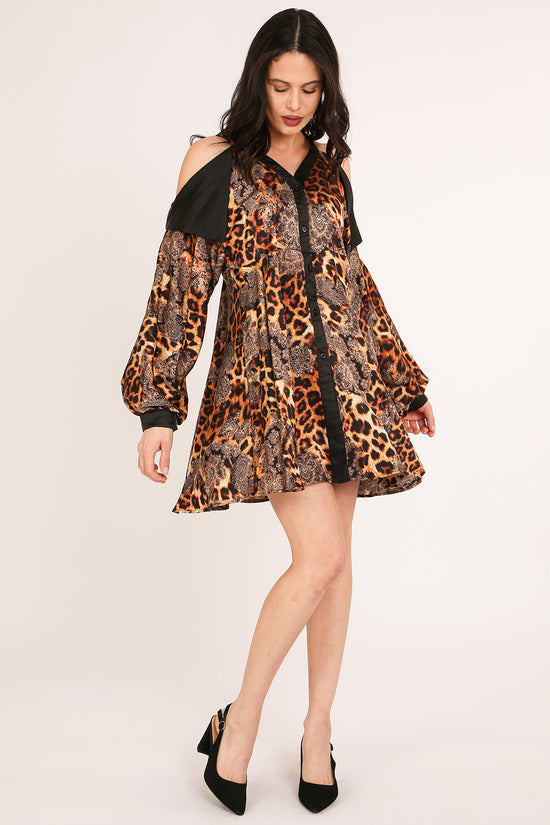 Francis Paisley & Animal Print Satin Mini Shirt Dress - Shop Beulah Style