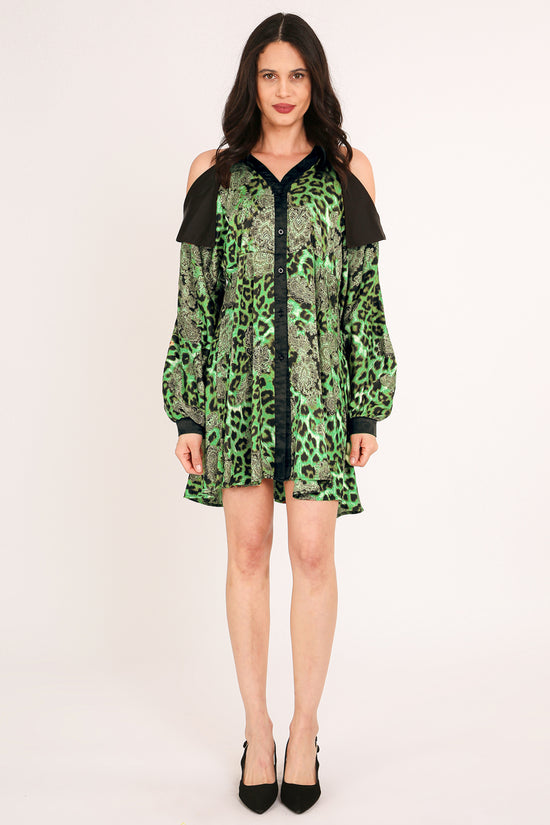 Francis Paisley & Animal Print Satin Mini Shirt Dress - Shop Beulah Style