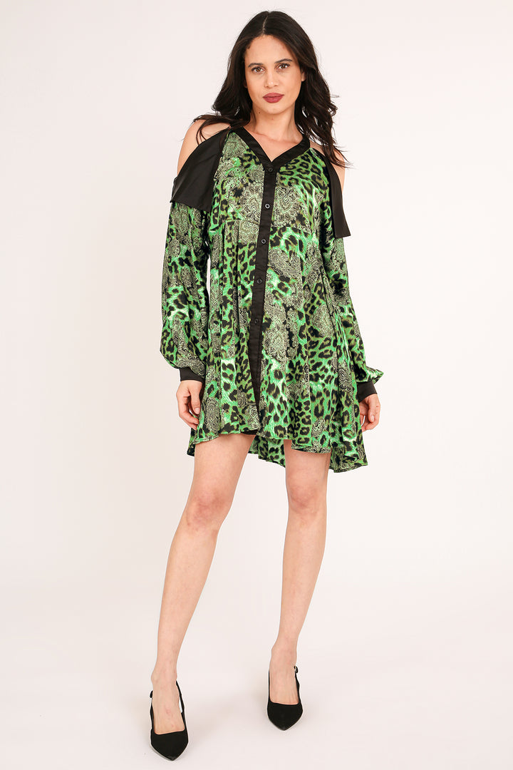 Francis Paisley & Animal Print Satin Mini Shirt Dress - Shop Beulah Style