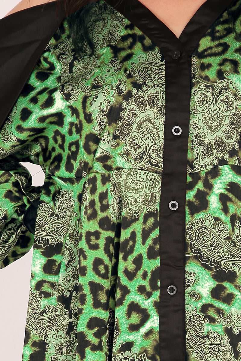 Francis Paisley & Animal Print Satin Mini Shirt Dress - Shop Beulah Style