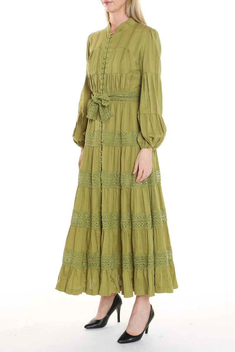 Cotton Lace Tiered Long Dress - Shop Beulah Style