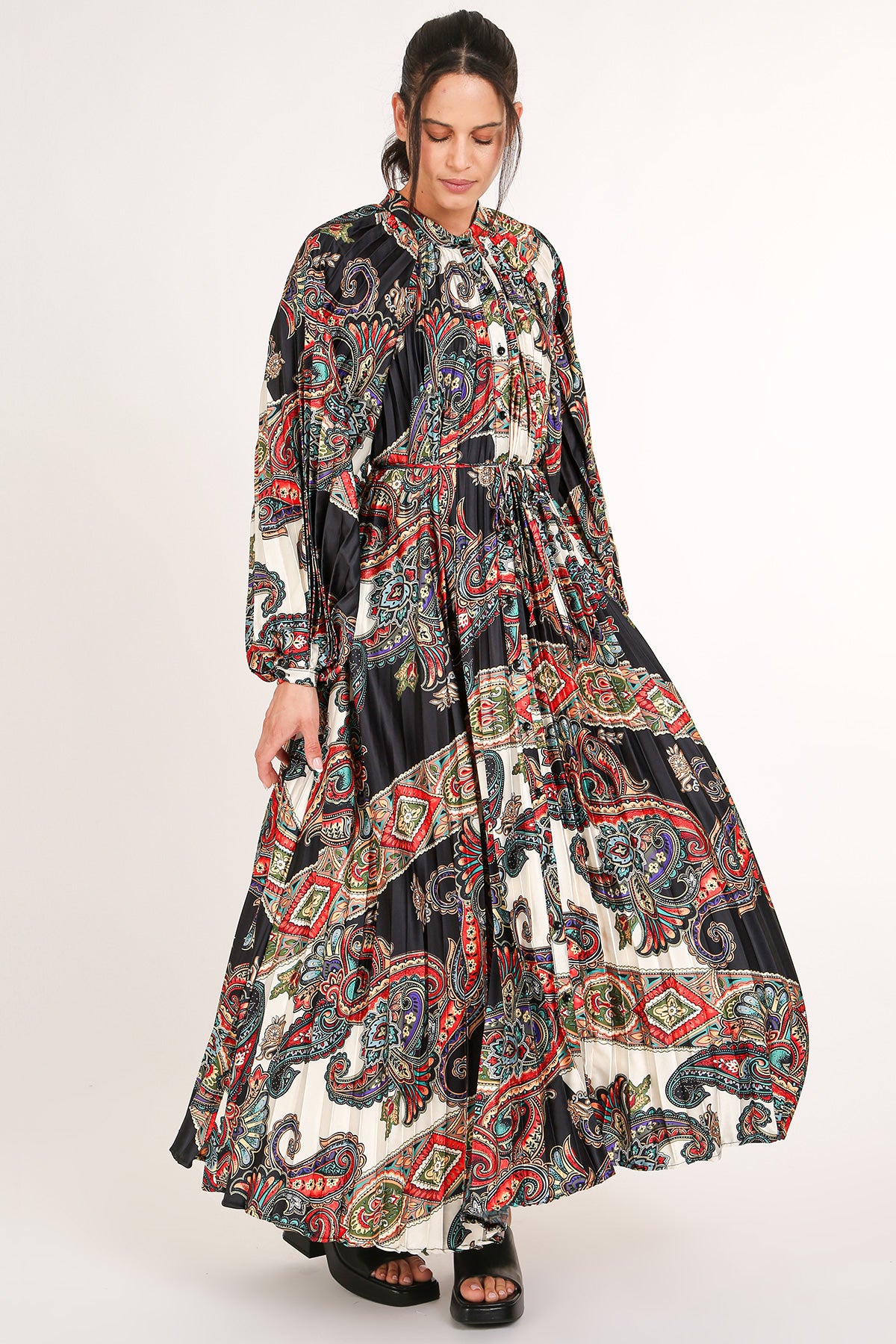 Ellen Multicolor Abstract Paisley Print Pleated Maxi Dress - Shop Beulah Style
