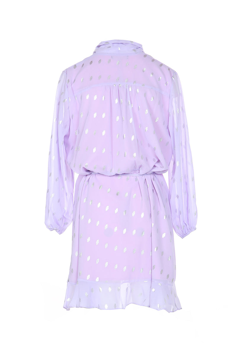 Lurex Metallic Dots Printed Chiffon Mini Dress - Shop Beulah Style