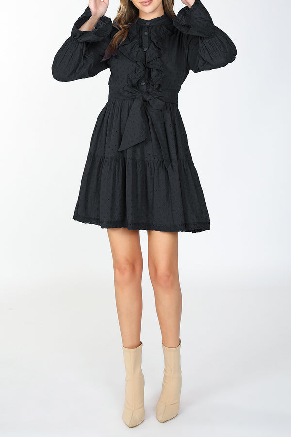 Jill Ruffled Trim Bust Detail Chiffon Mini Dress