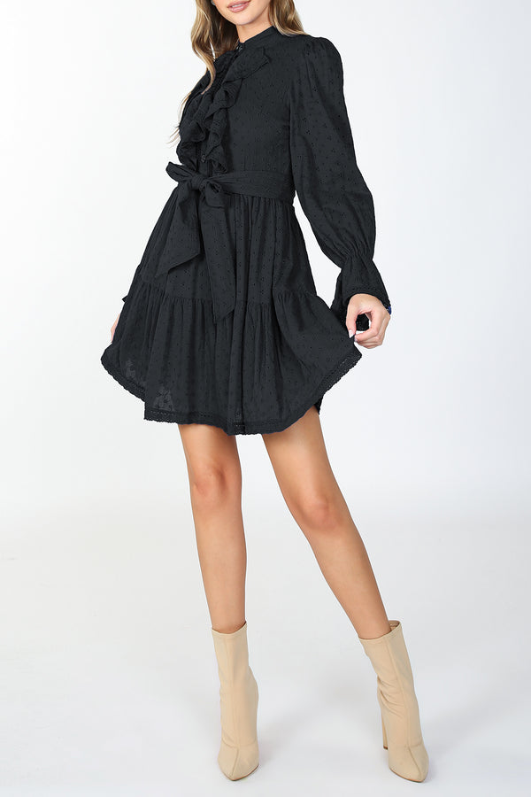 Jill Ruffled Trim Bust Detail Chiffon Mini Dress