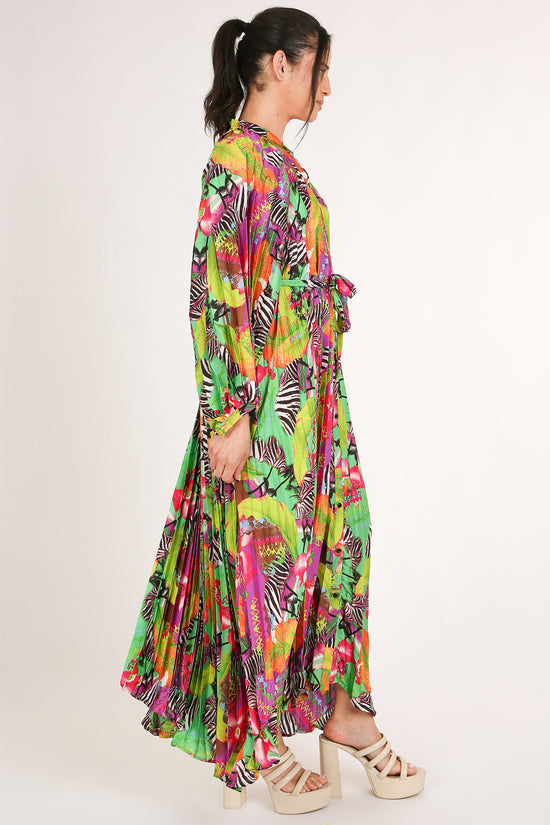Jean Multicolor Safari Print Pleated Maxi Dress - Shop Beulah Style