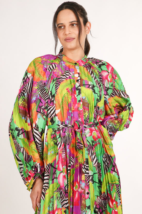 Jean Multicolor Safari Print Pleated Maxi Dress - Shop Beulah Style
