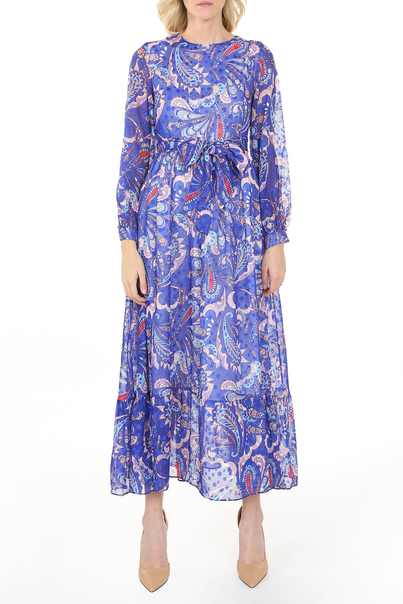 Violet Multi Abstract Paisley Printed Midi Sheer Dress - Shop Beulah Style