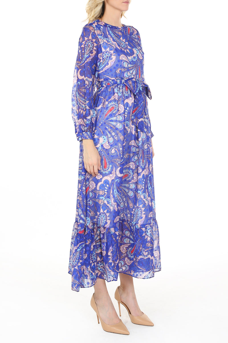 Violet Multi Abstract Paisley Printed Midi Sheer Dress - Shop Beulah Style