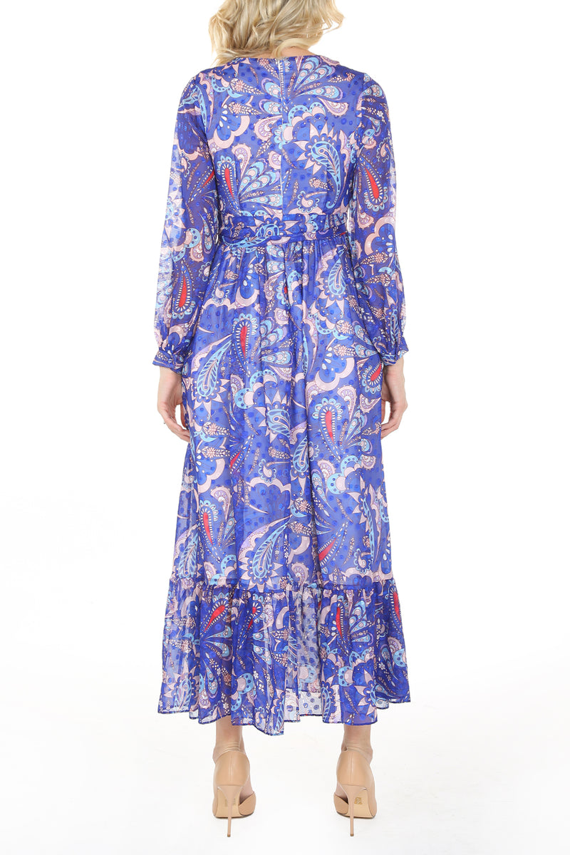 Violet Multi Abstract Paisley Printed Midi Sheer Dress - Shop Beulah Style