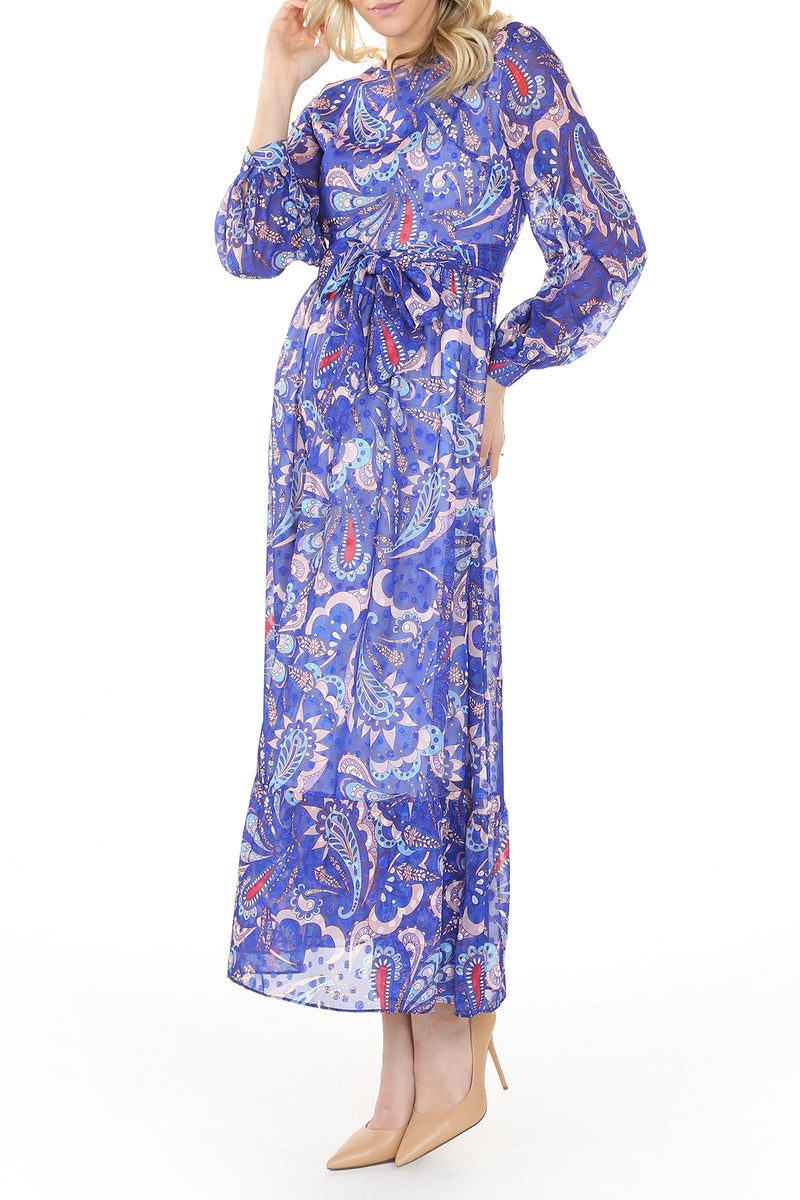 Violet Multi Abstract Paisley Printed Midi Sheer Dress - Shop Beulah Style