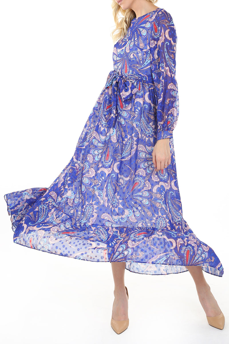 Violet Multi Abstract Paisley Printed Midi Sheer Dress - Shop Beulah Style