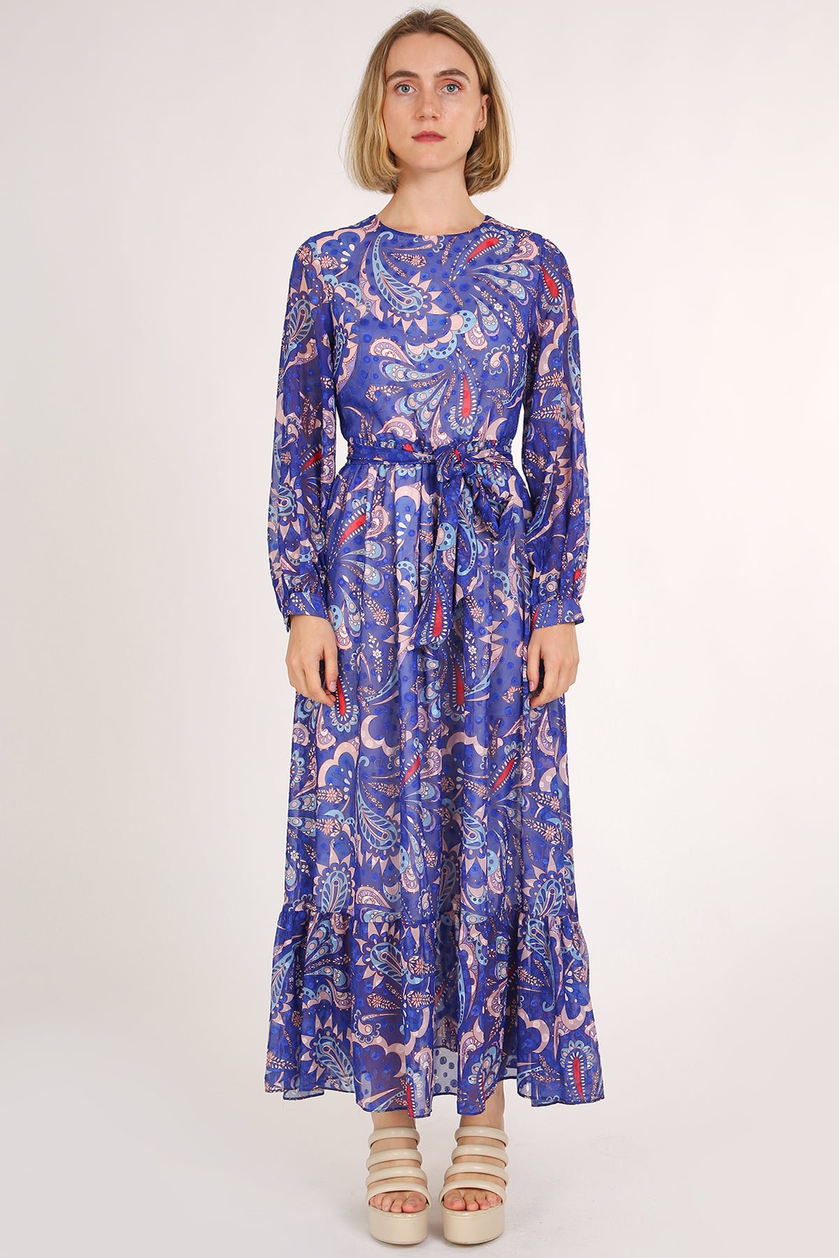 Viola Multi Abstract Paisley Printed Midi Sheer Dress