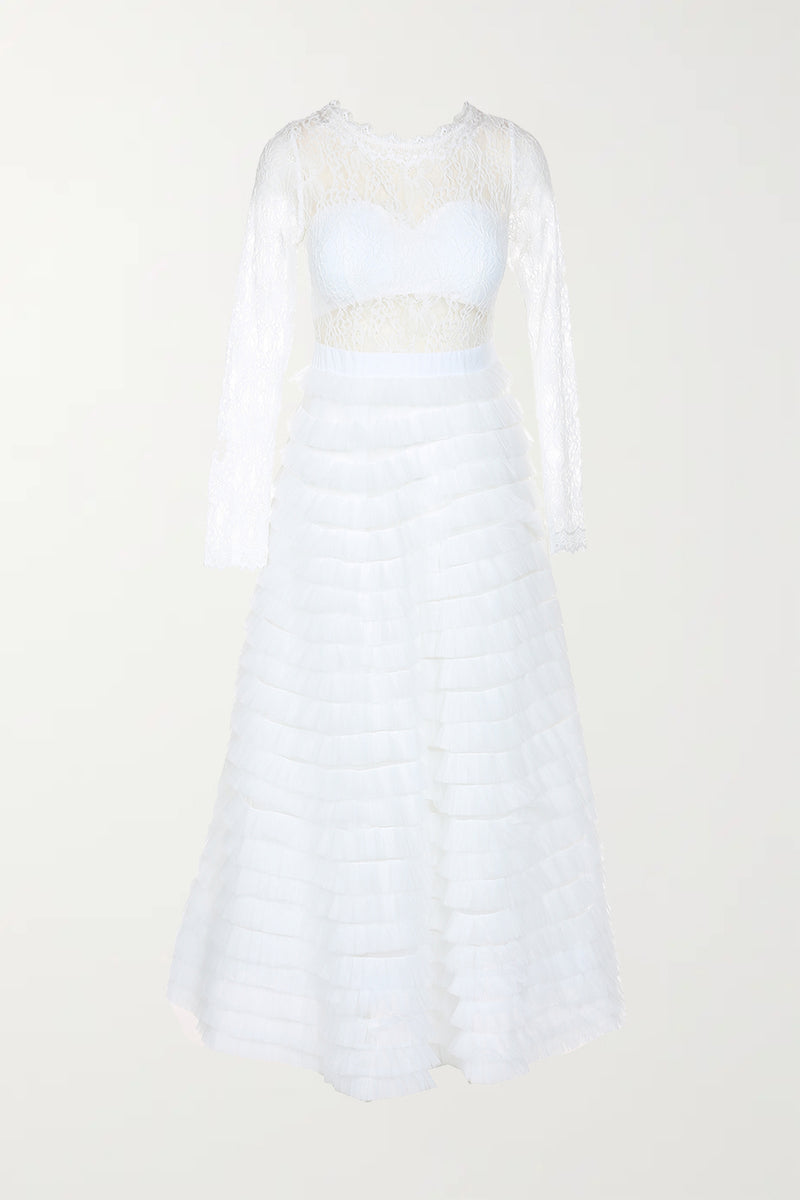 Allover Lace Bodice With Ruffle Tiered Maxi Dress - Shop Beulah Style