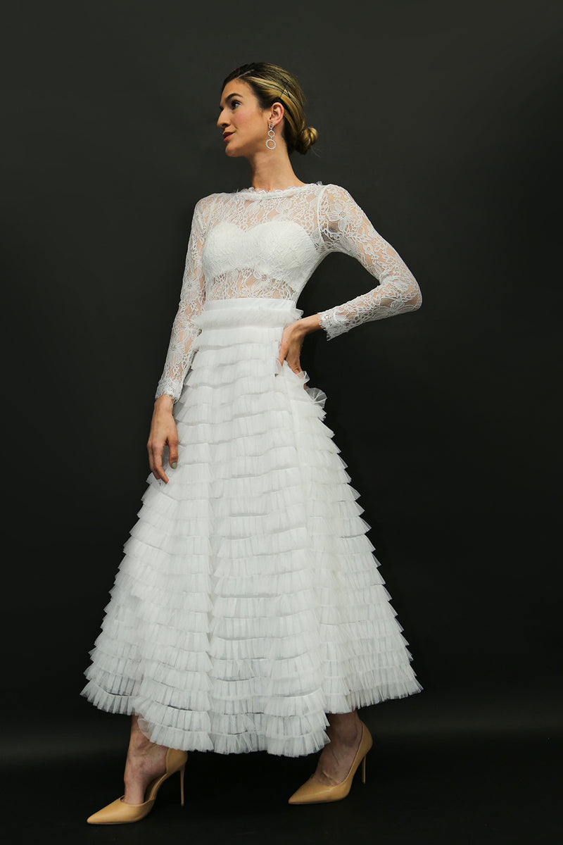 Allover Lace Bodice With Ruffle Tiered Maxi Dress - Shop Beulah Style