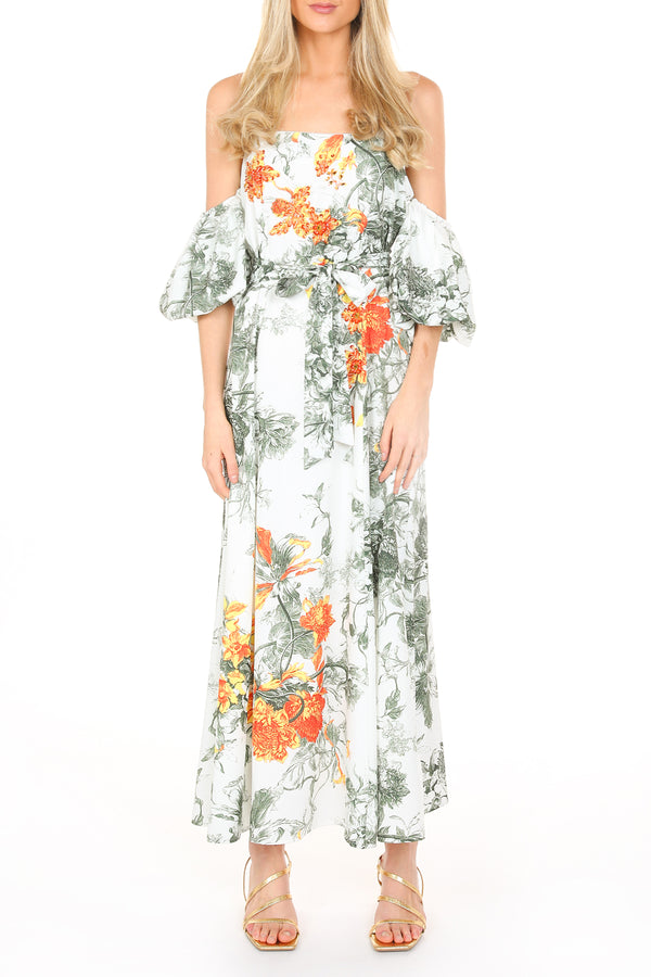 Eric Off Shoulder Hawaiian Floral Print Maxi Dress