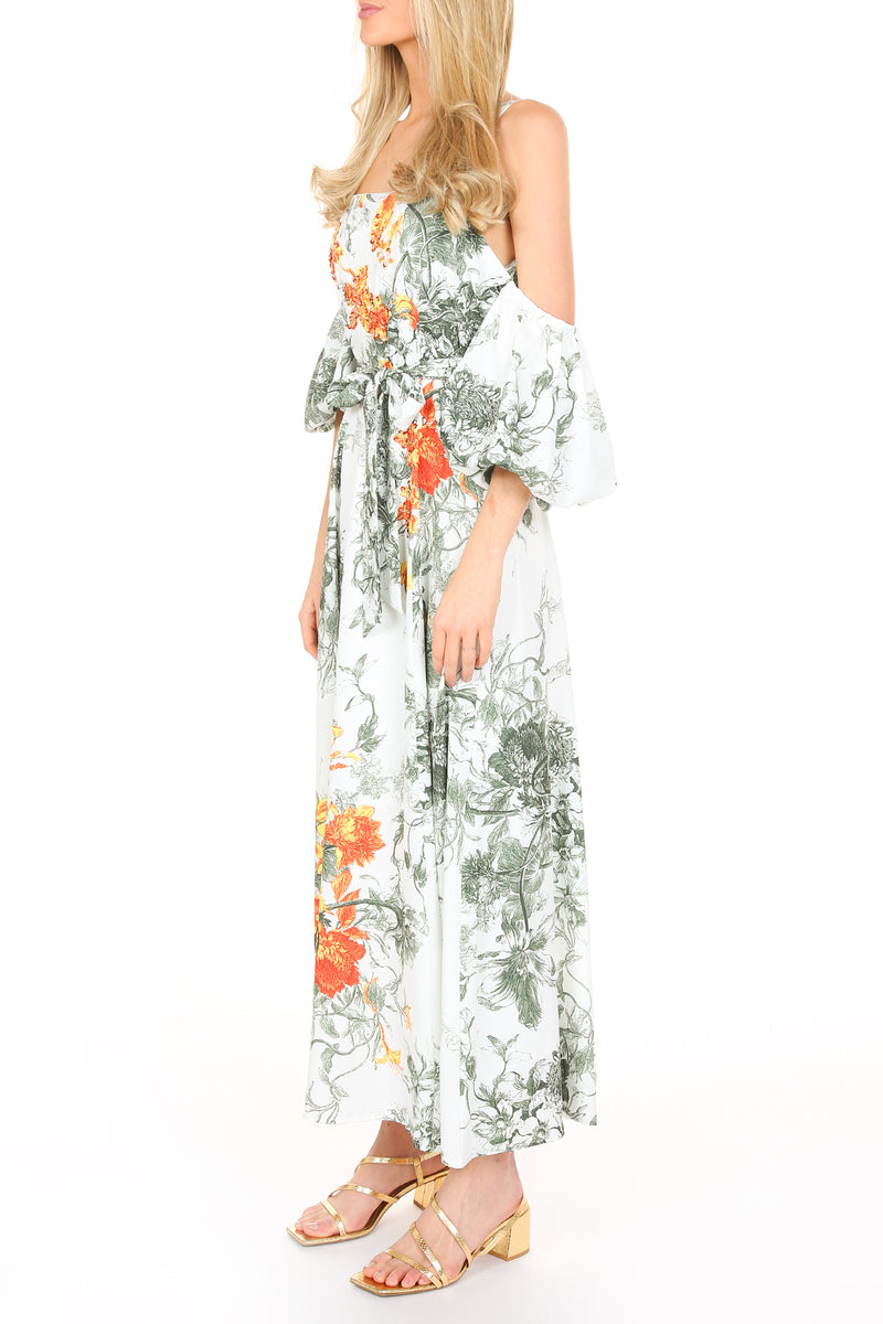 Eric Off Shoulder Hawaiian Floral Print Maxi Dress